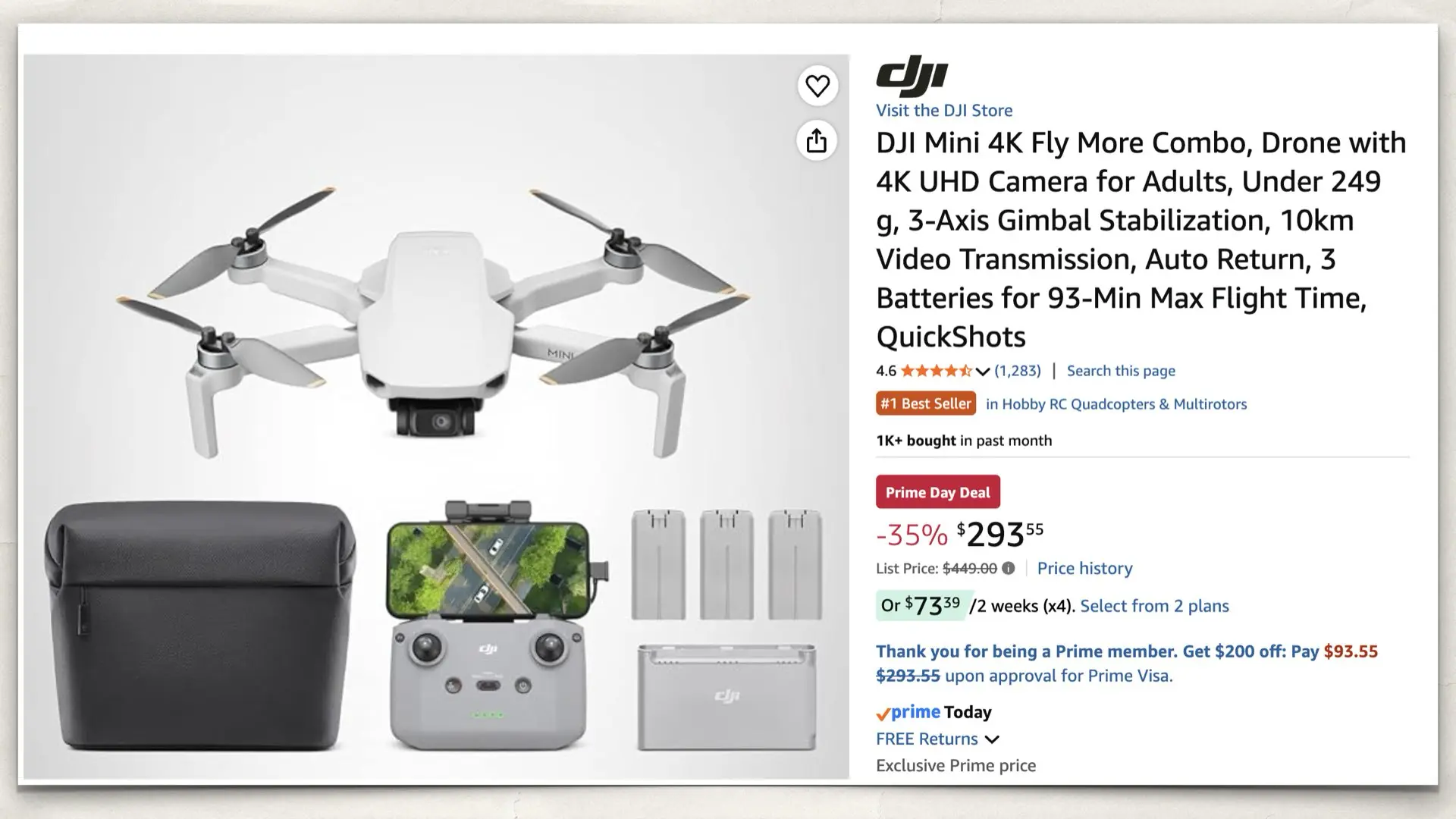 The DJI Mini 4K Fly More Combo on Amazon