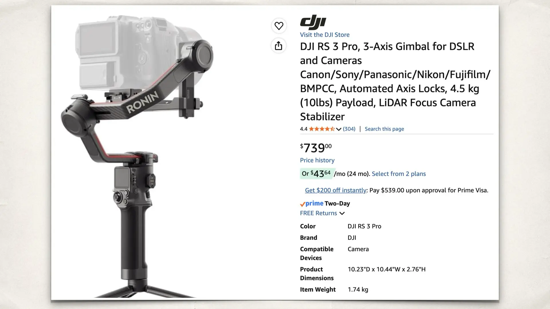 DJI RS 3 Pro, 3-Axis Gimbal for DSLR and Cameras