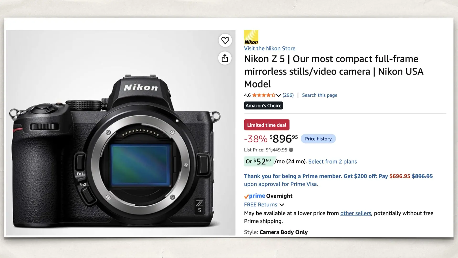 The Nikon Z5 on Amazon