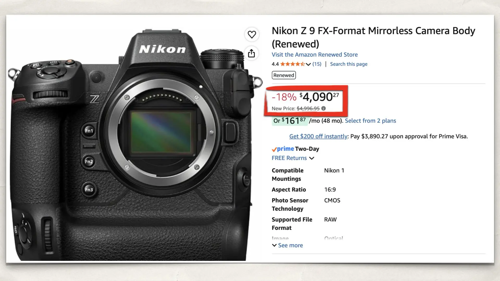 Nikon Z 9 FX-Format Mirrorless Camera Body (Renewed)