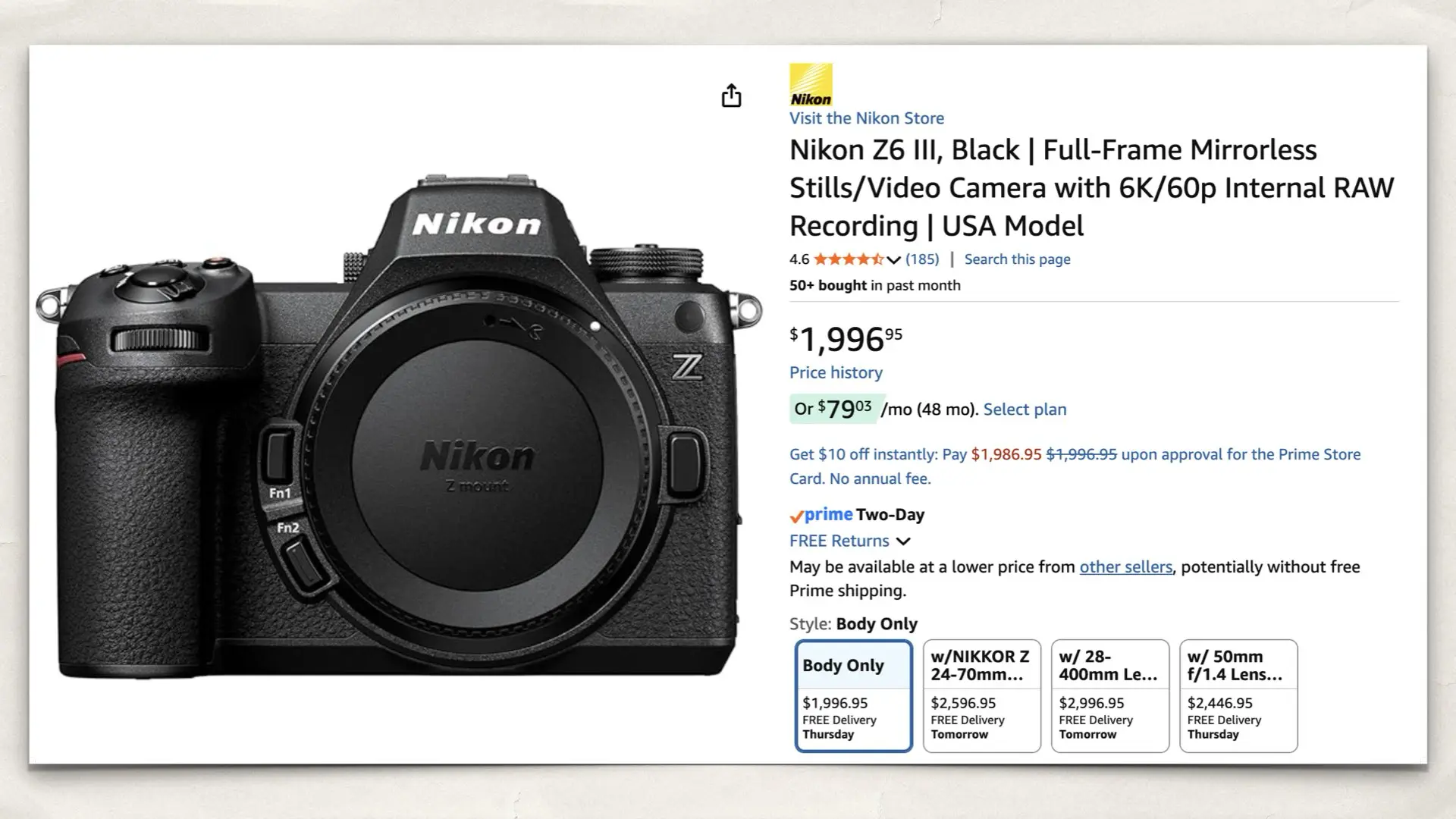 The Nikon Z6 III on Amazon