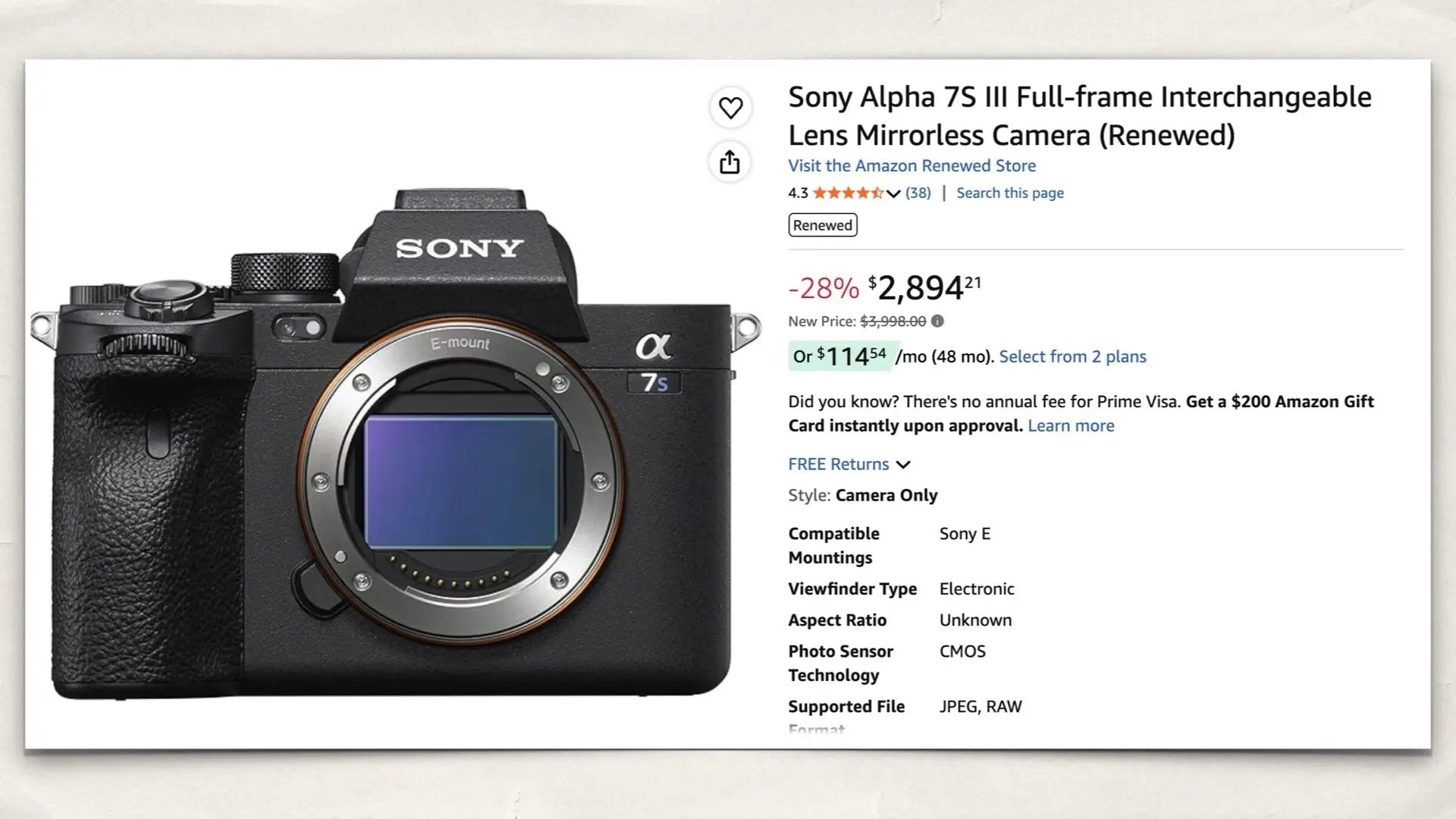 Sony Alpha 7S III Full-frame Interchangeable Lens Mirrorless Camera (Renewed)