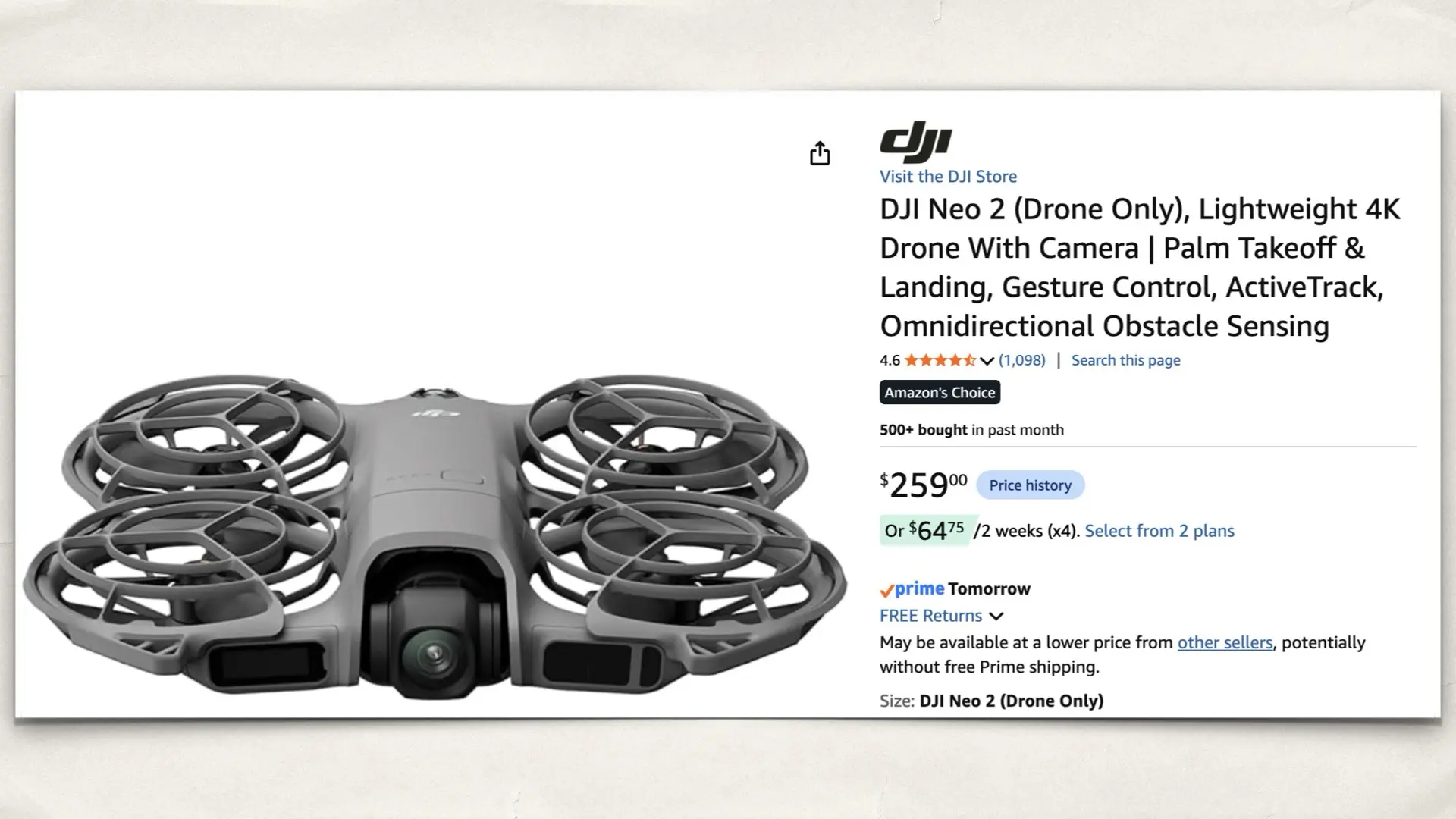 The DJI Neo 2 on Amazon