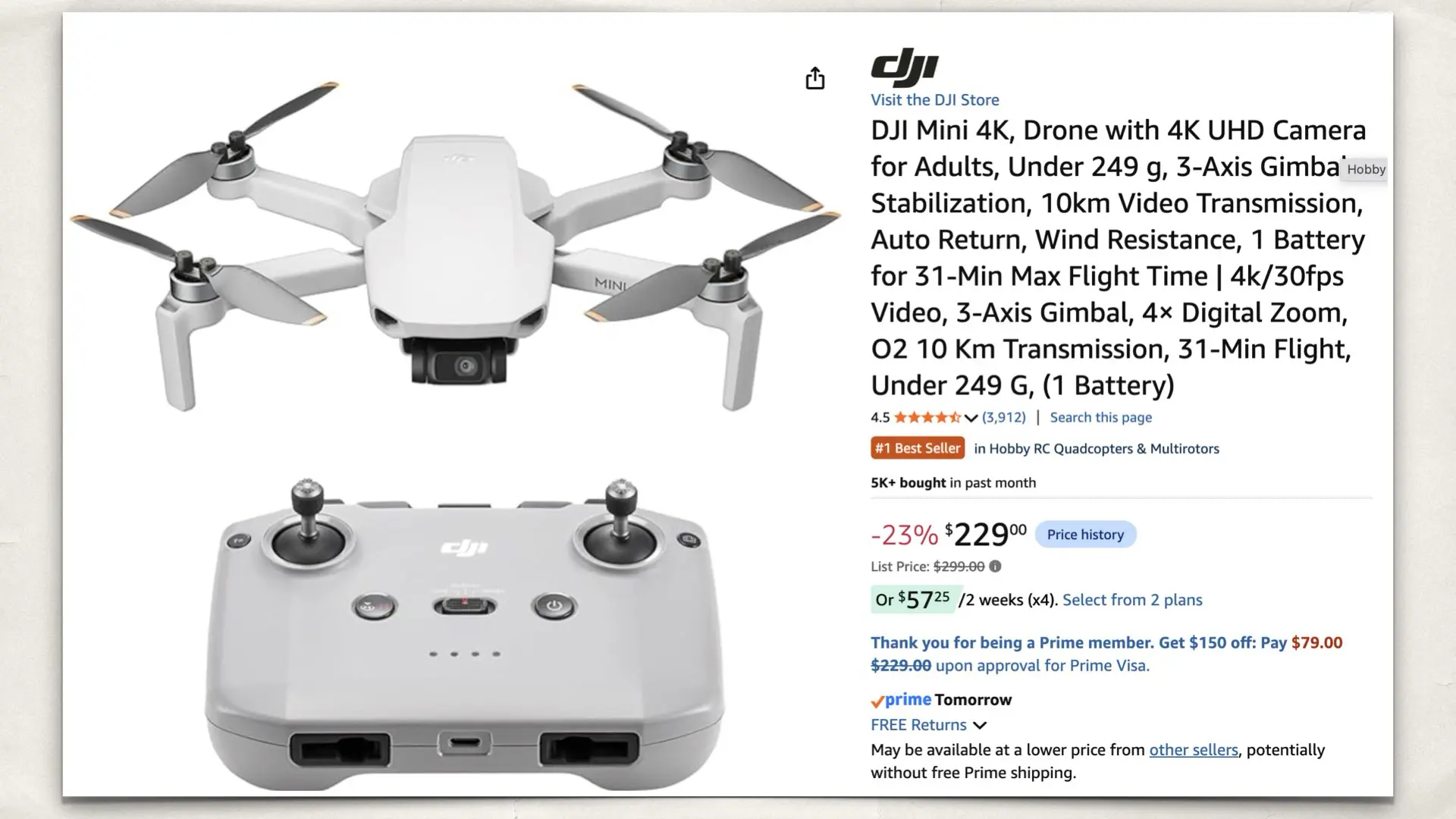 The DJI Mini 4K on Amazon
