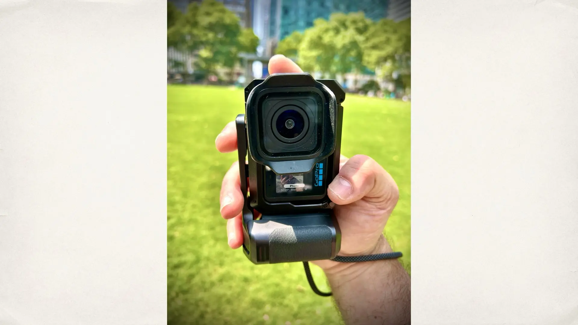 The best way to hold the GoPro MISSION Pro 1 for shooting stills