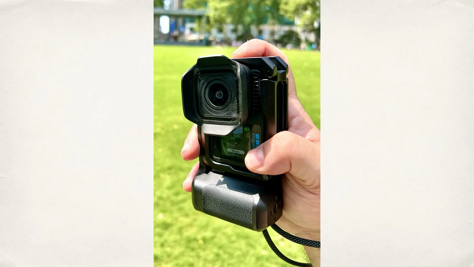 The best way to hold the GoPro MISSION Pro 1 for shooting stills