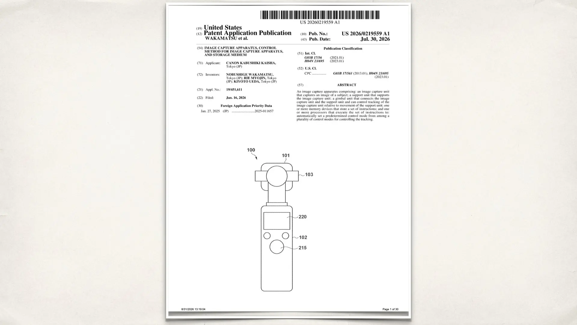 Canon's patent: IMAGE CAPTURE APPARATUS, CONTROL METHOD FOR IMAGE CAPTURE APPARATUS, AND STORAGE MEDIUM