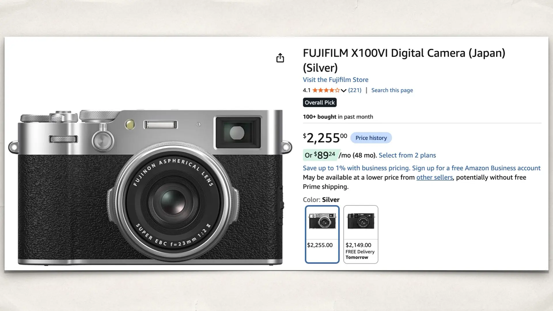 FUJIFILM X100VI on Amazon
