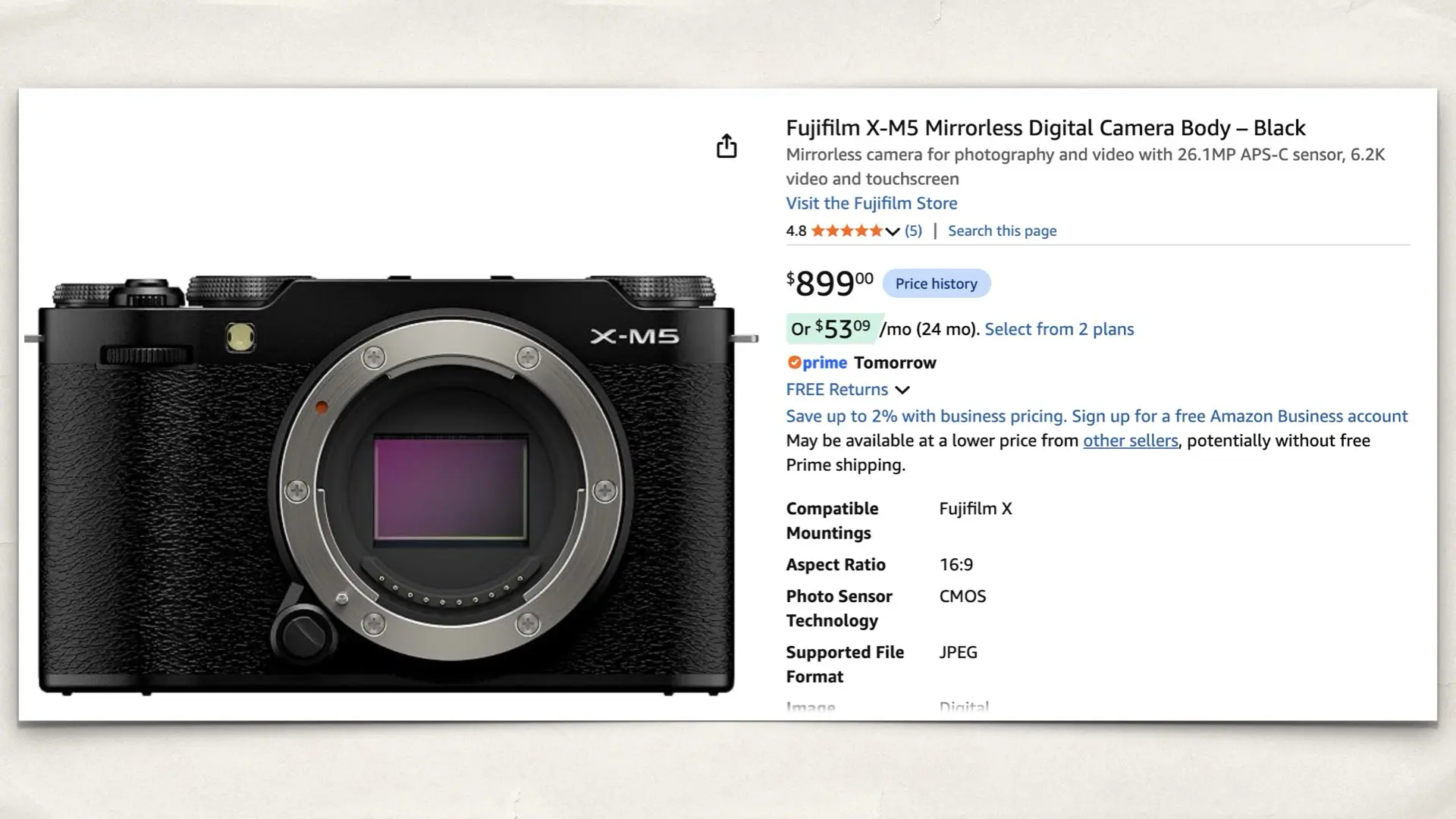 Fujifilm X-M5 on Amazon