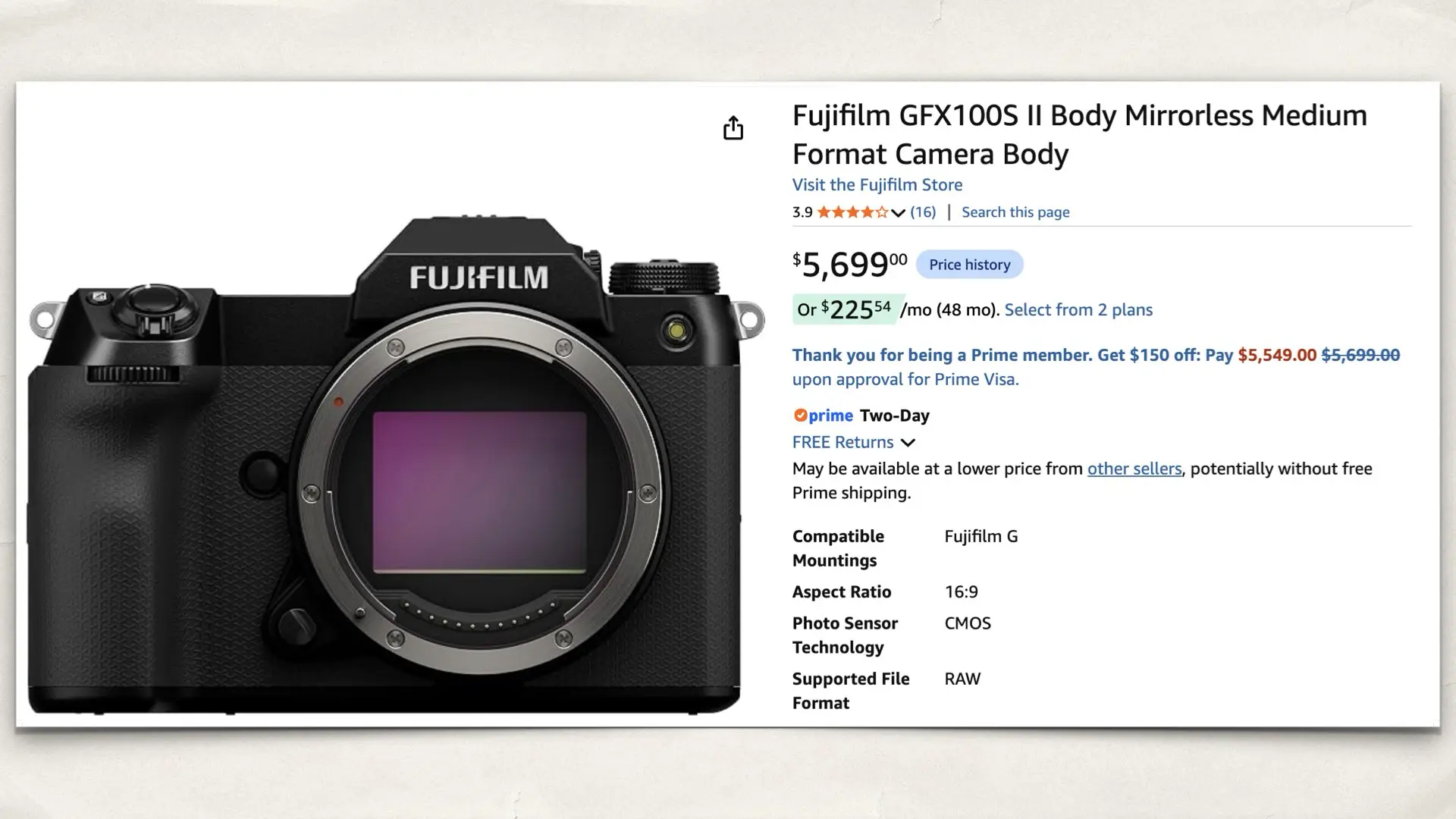 Fujifilm GFX100S II on Amazon