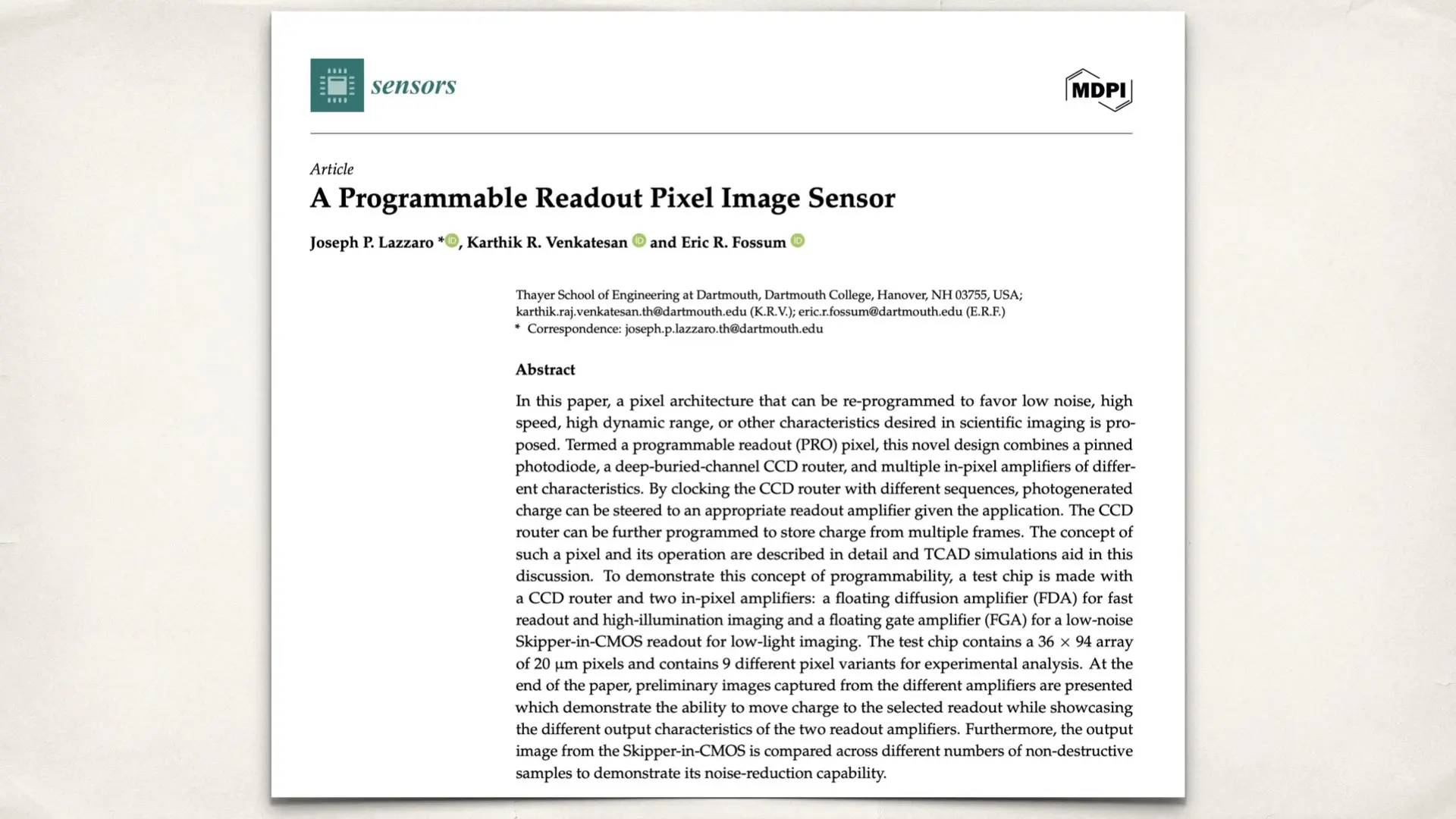 From the article: A Programmable Readout Pixel Image Sensor