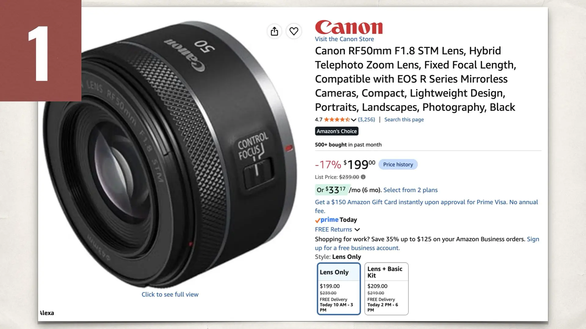 Canon RF50mm F1.8 STM on Amazon