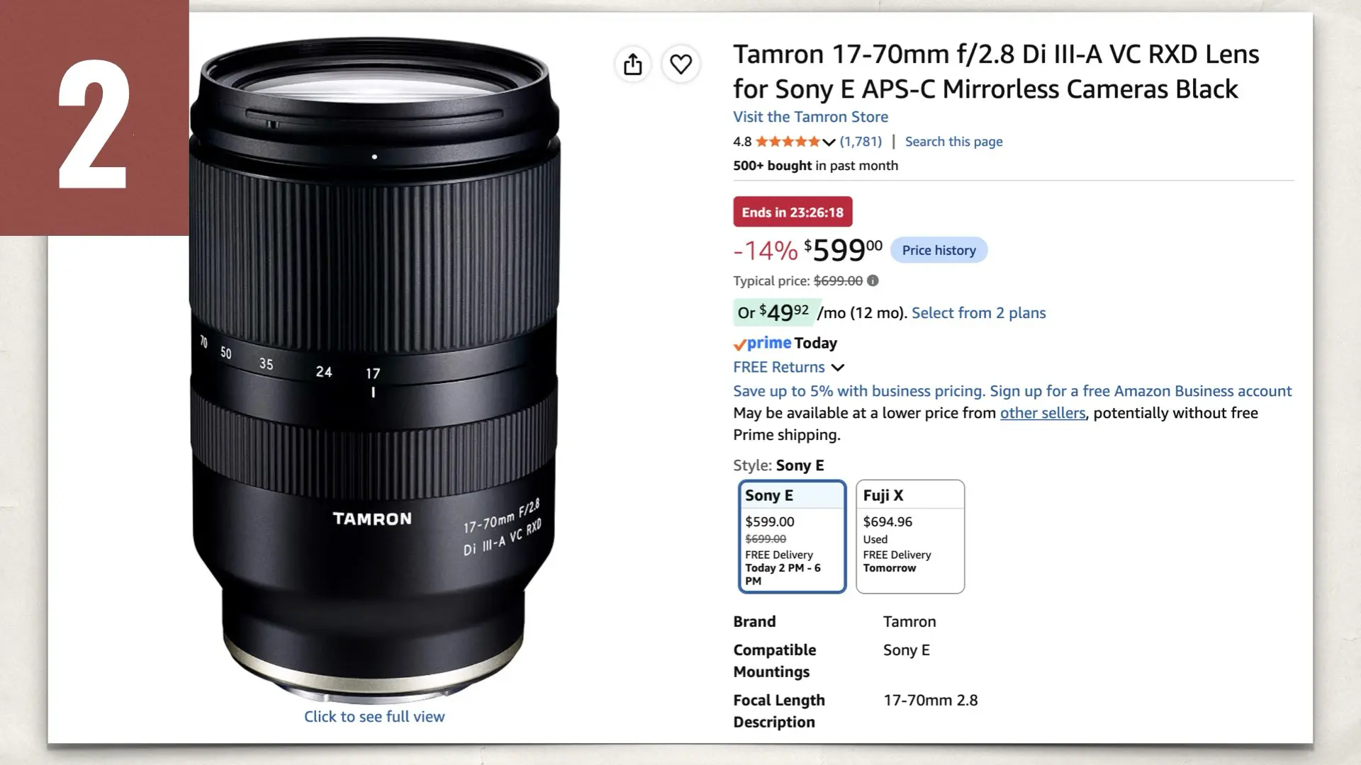 Tamron 17-70mm f/2.8 Di III-A VC RXD on Amazon