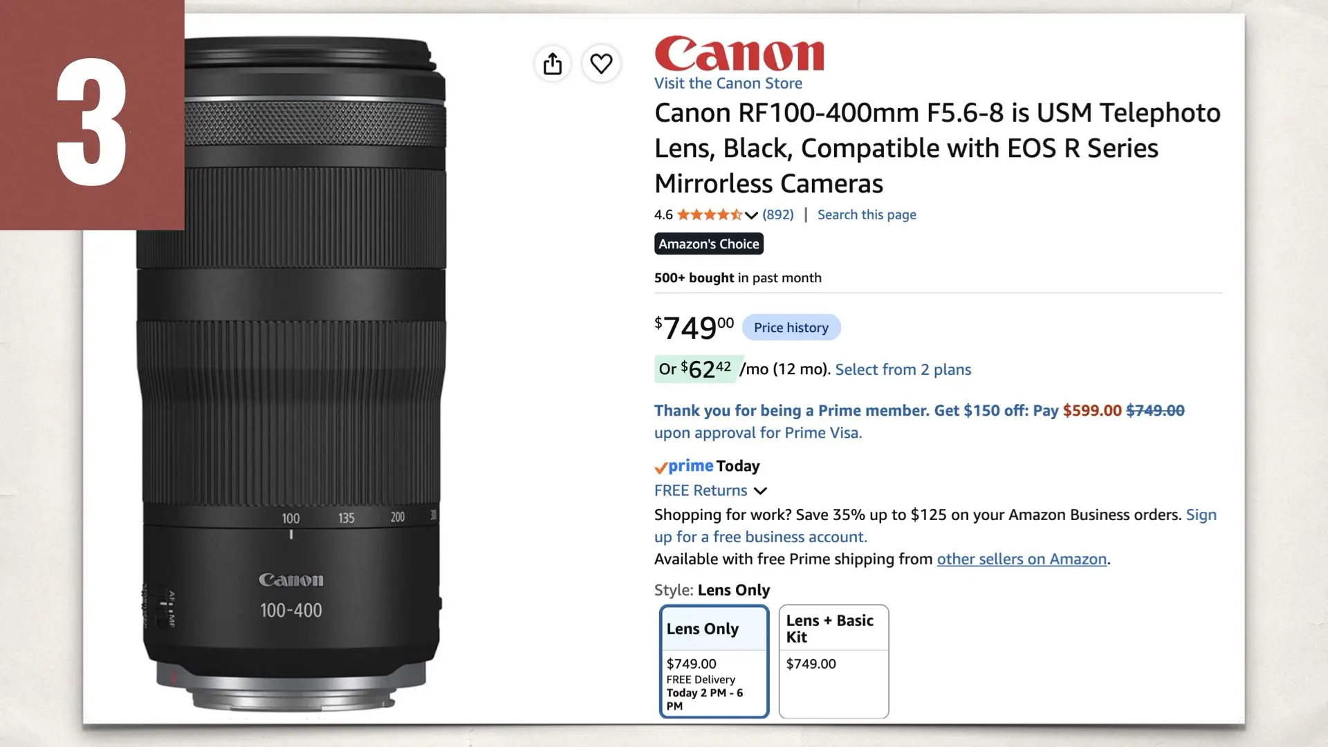 Canon RF100-400mm F5.6-8 on Amazon