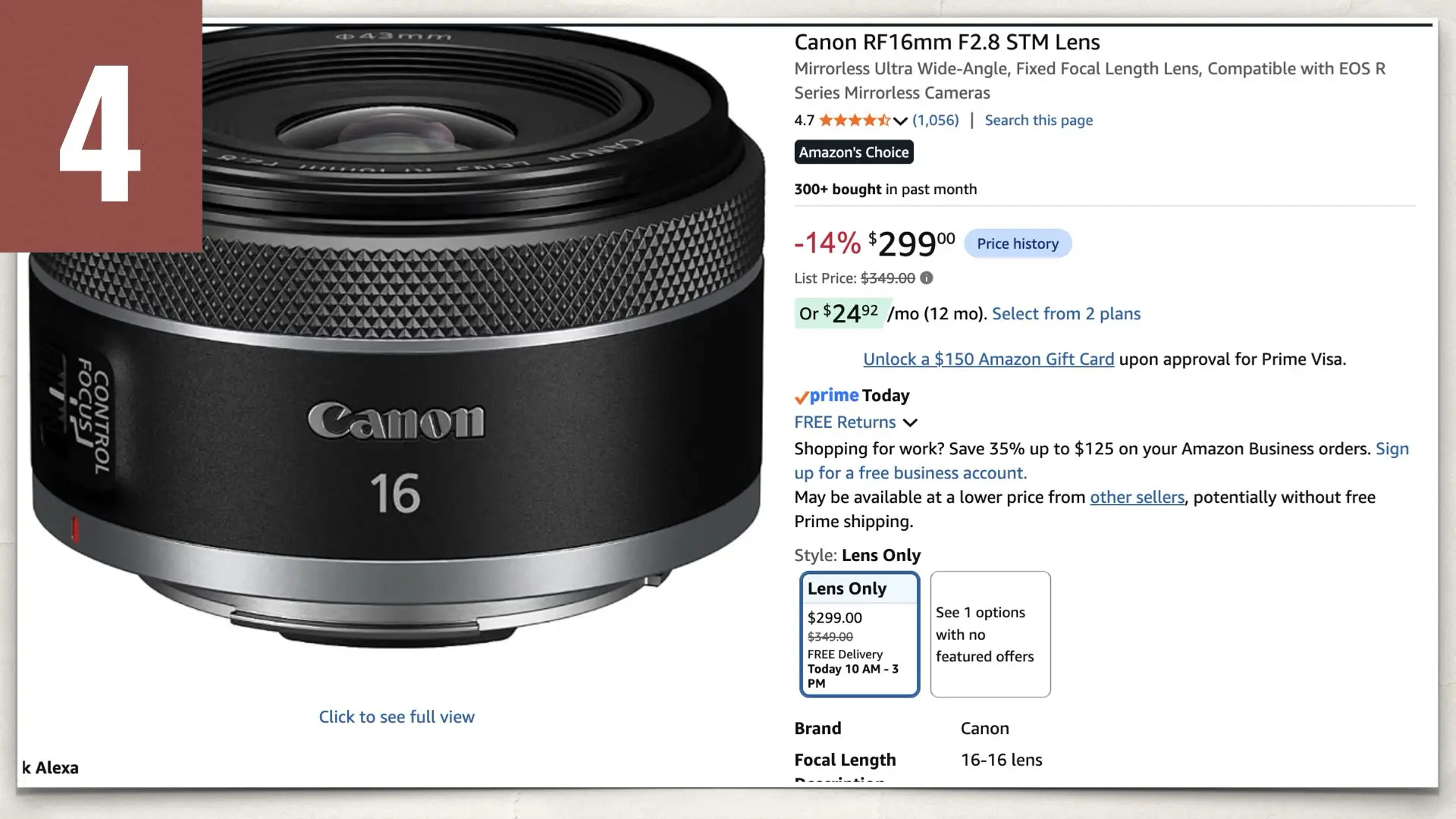 Canon RF16mm F2.8 STM on Amazon