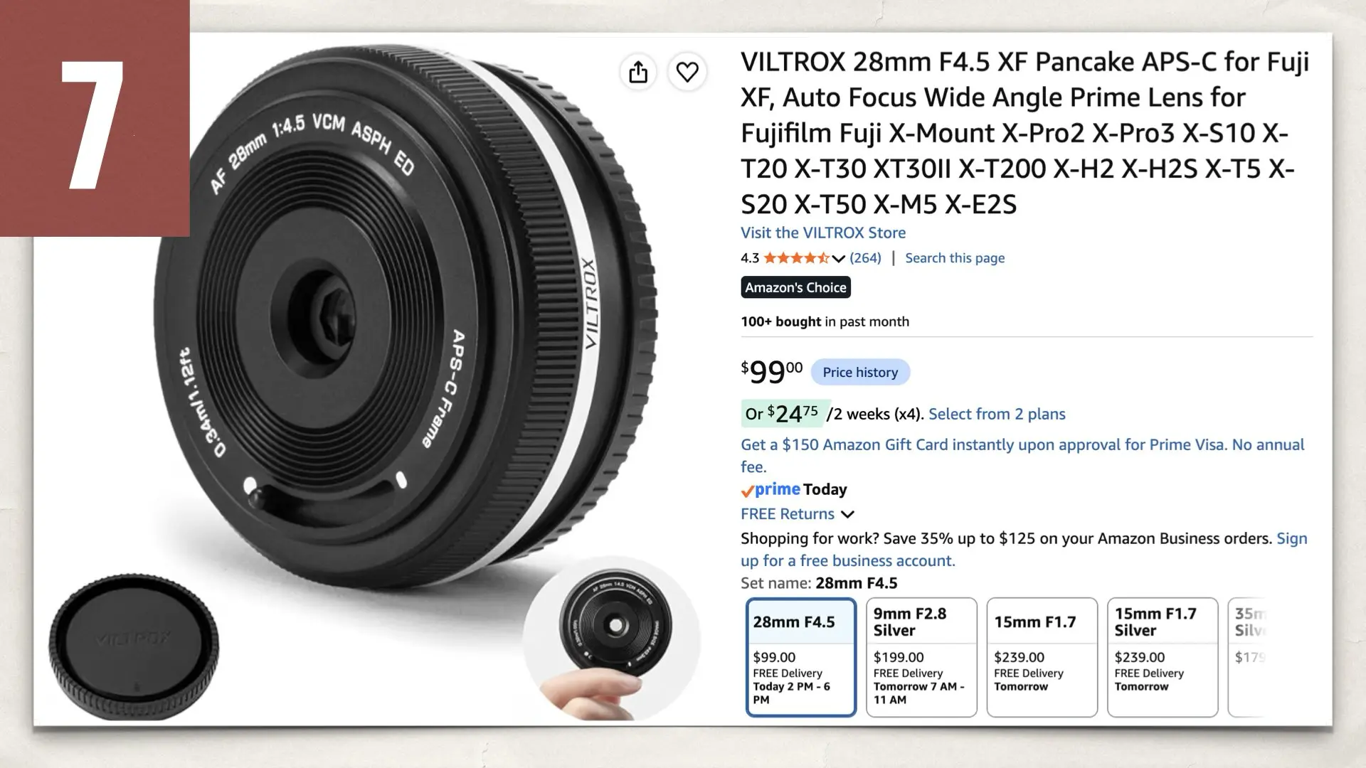 VILTROX 28mm F4.5 XF Pancake on Amazon
