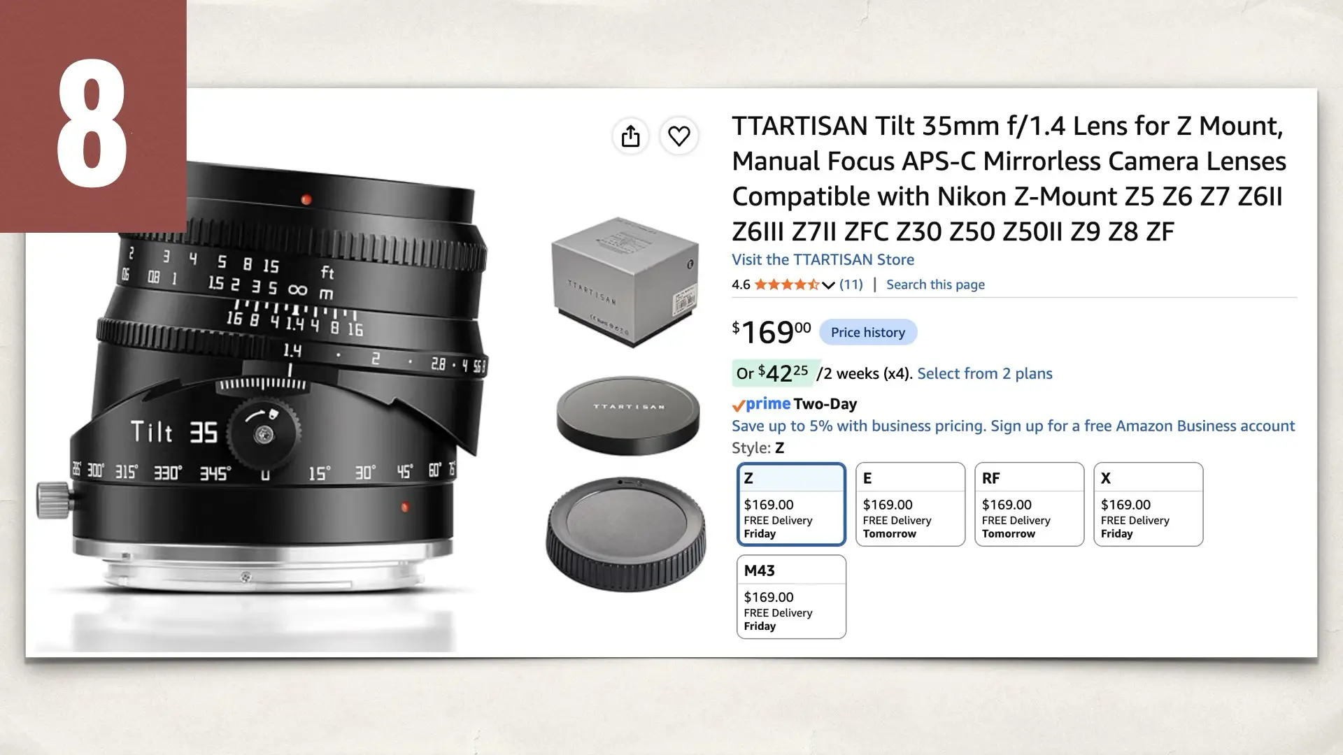TTARTISAN Tilt 35mm f/1.4 on Amazon