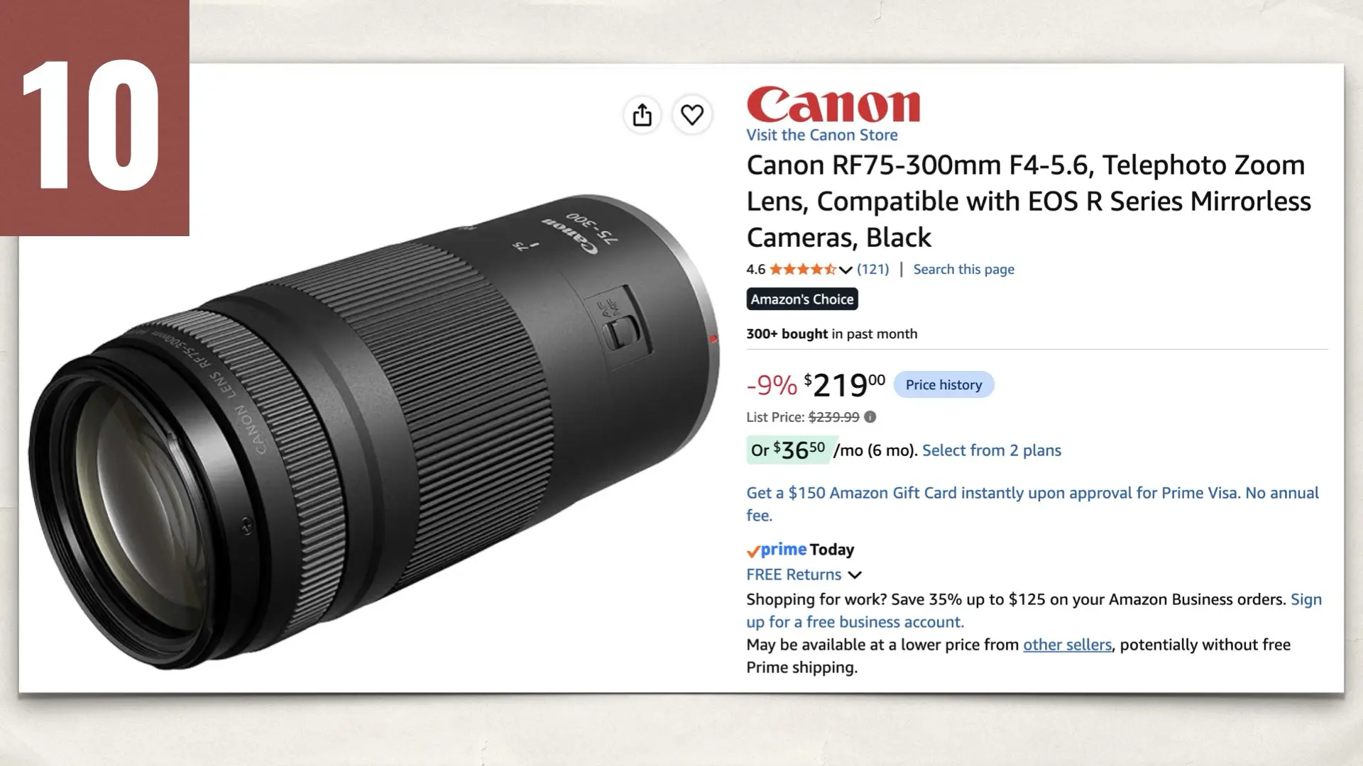 Canon RF75-300mm F4-5.6 on Amazon