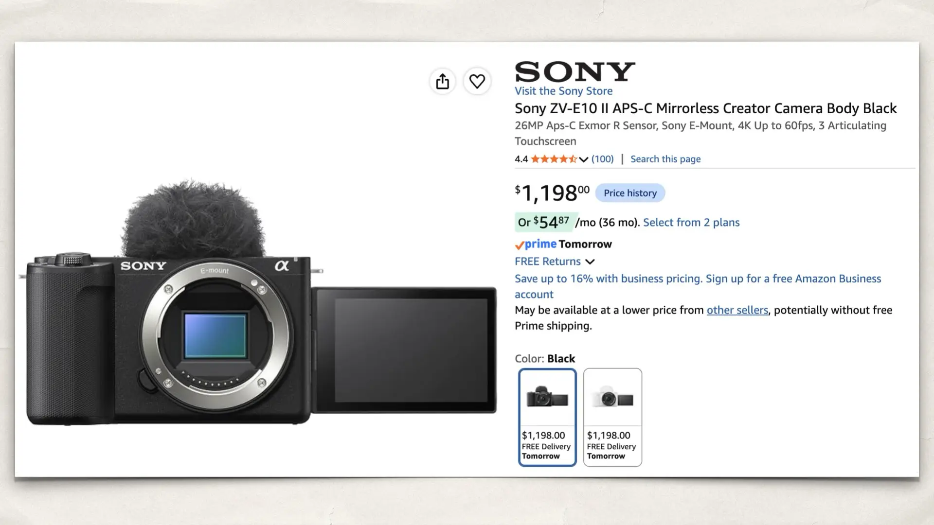 Sony ZV-E10 II on Amazon