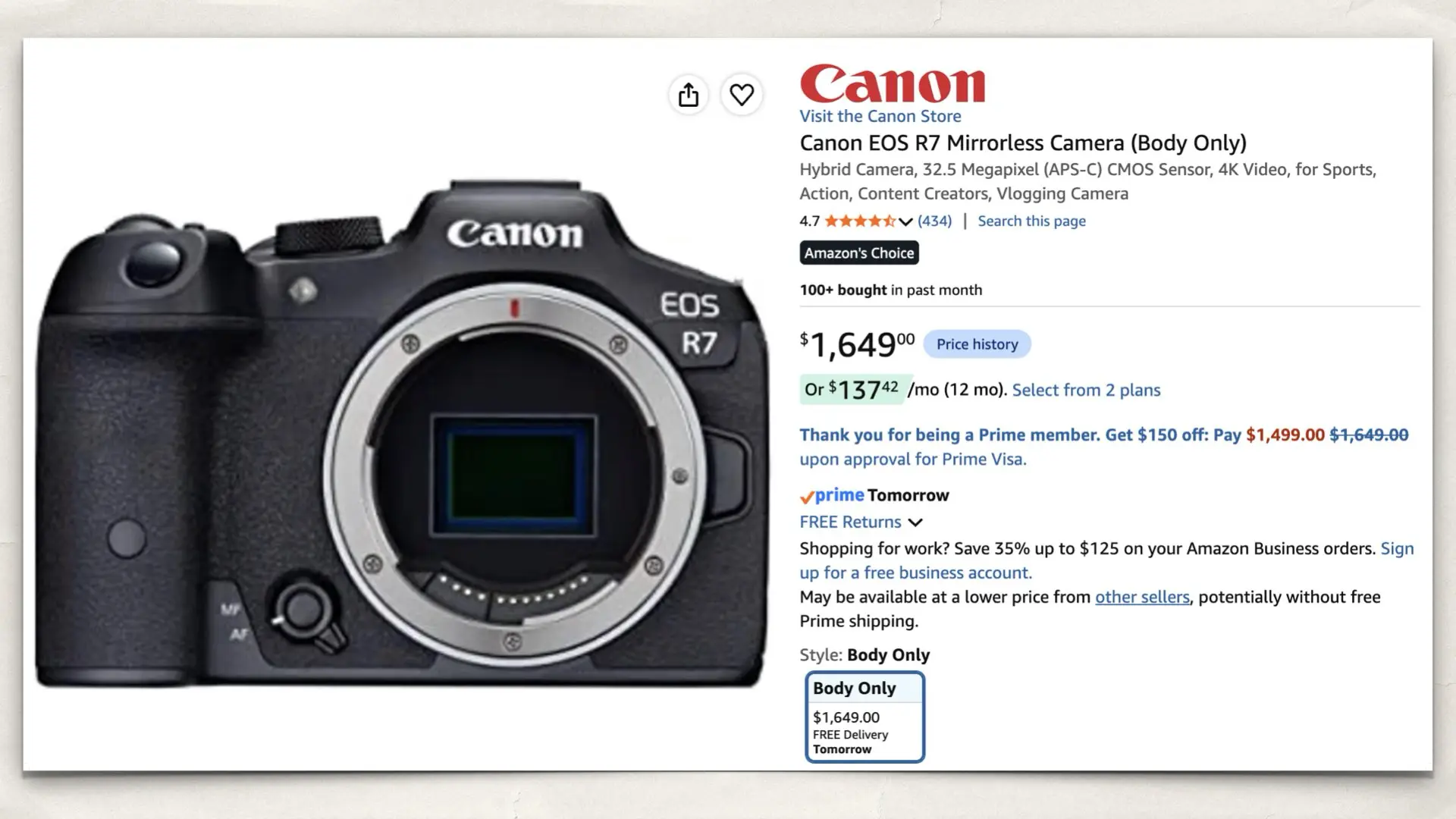 Canon EOS R7 on Amazon