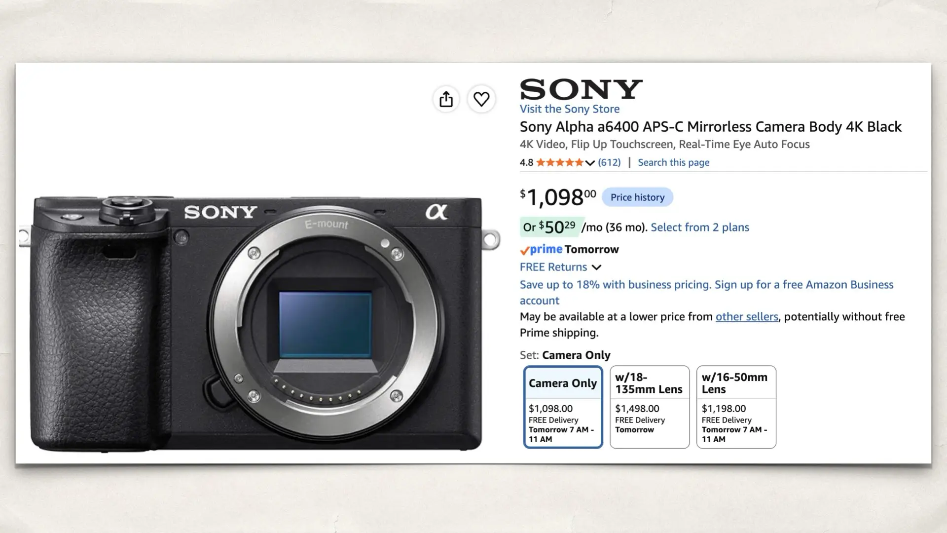 Sony Alpha a6400 on Amazon