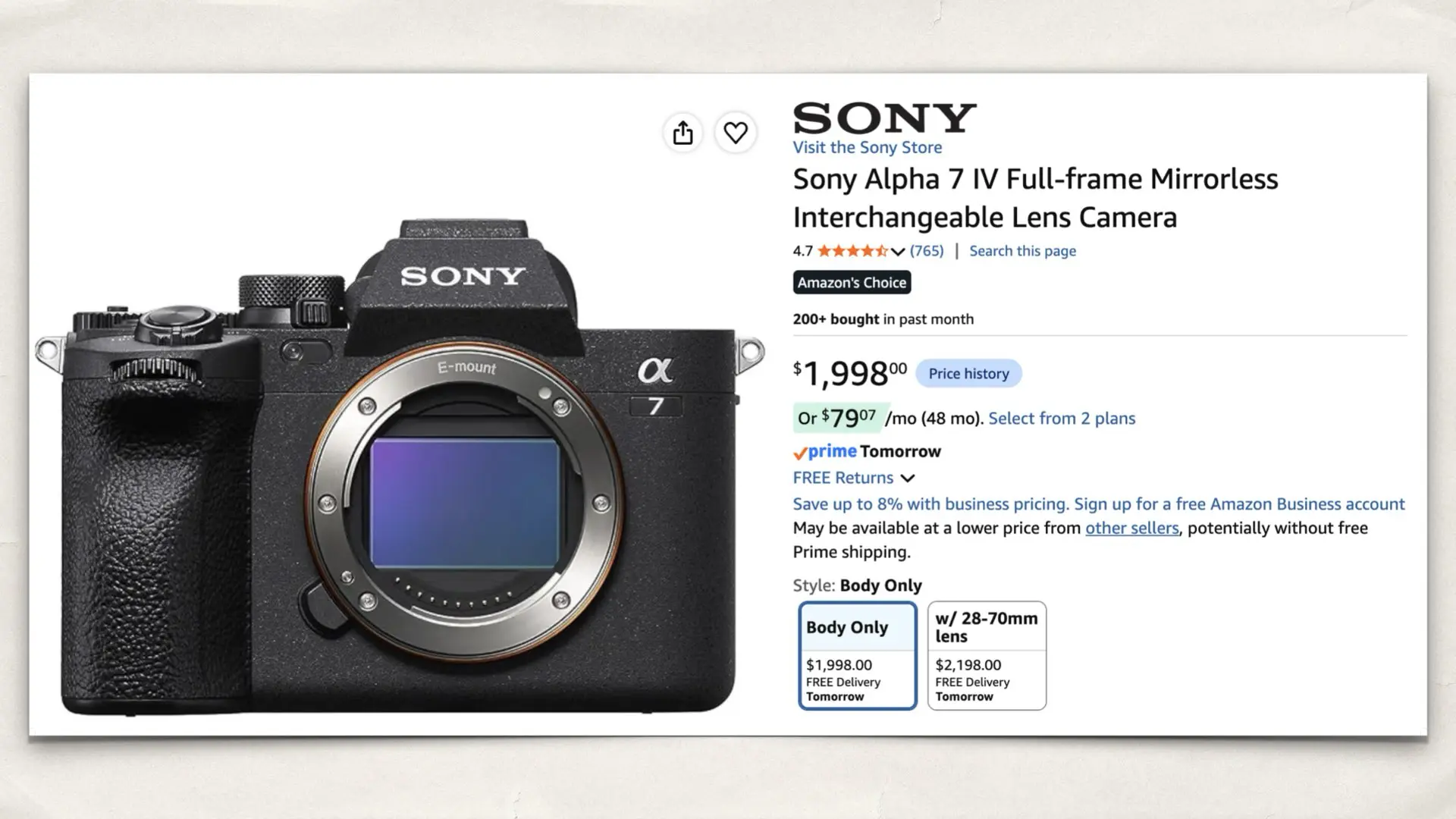 Sony Alpha 7 IV on Amazon