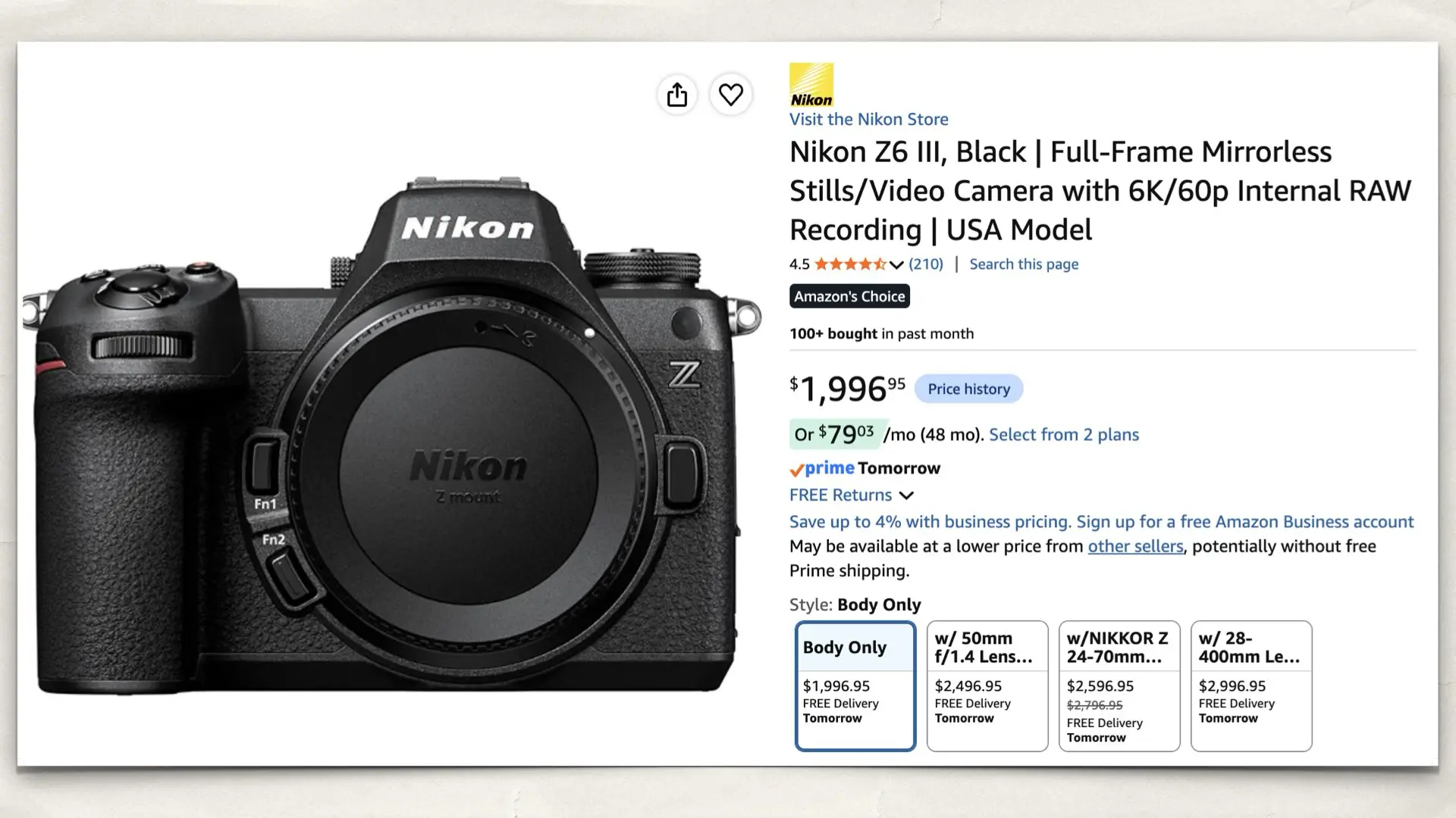 Nikon Z6 III on Amazon