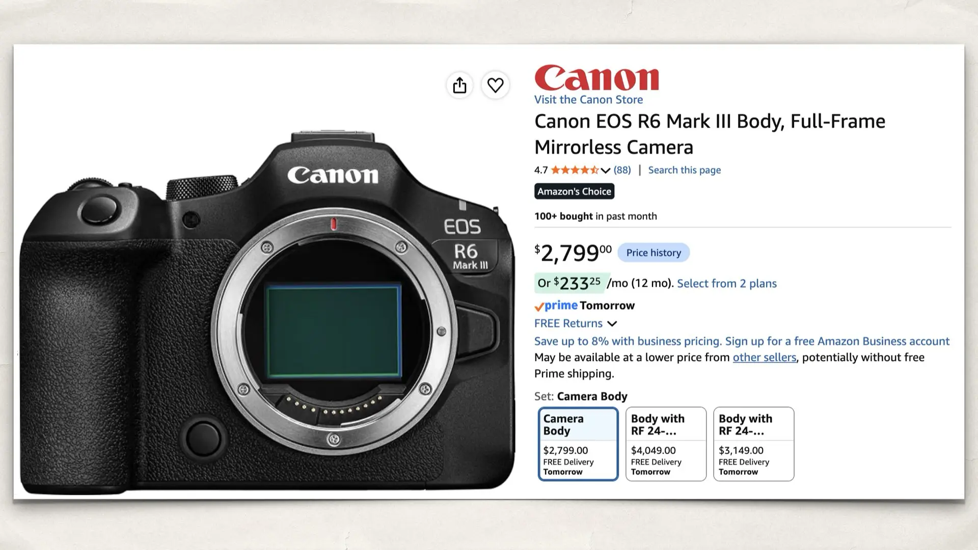 Canon EOS R6 Mark III on Amazon