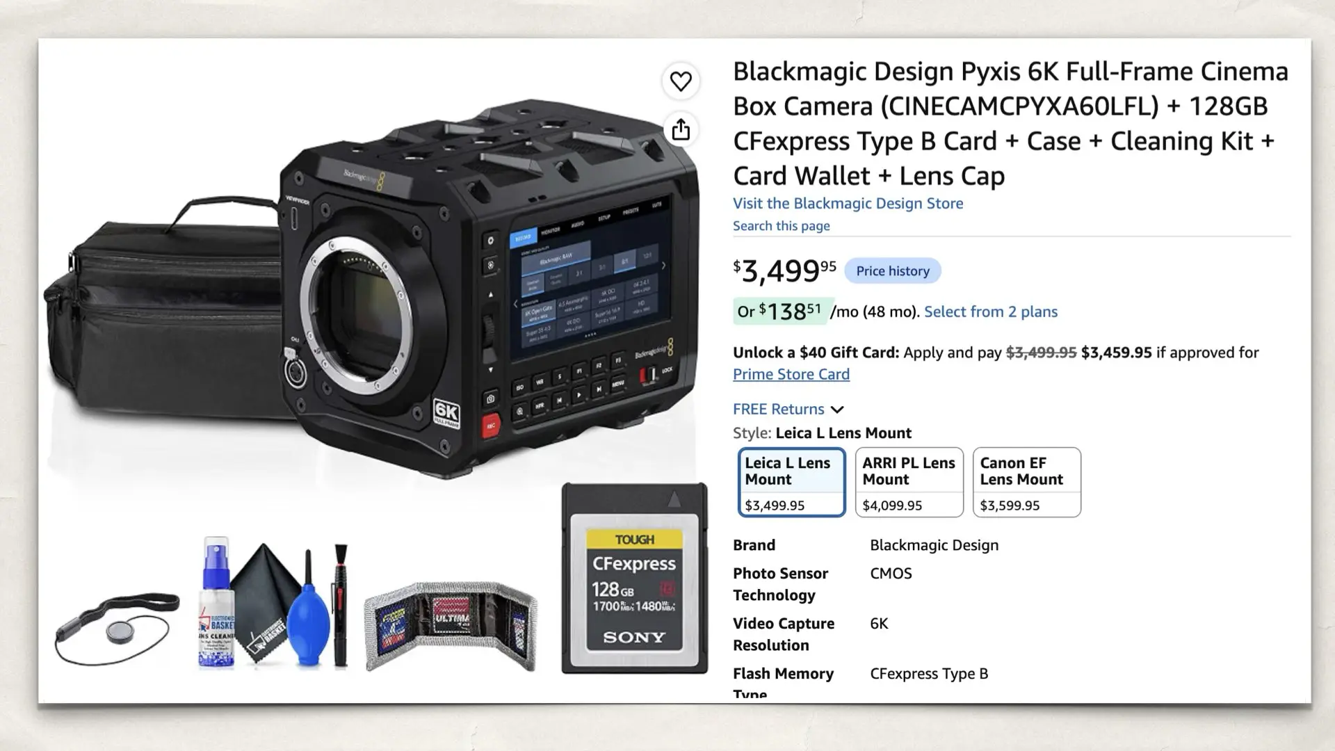 Blackmagic Design Pyxis 6K on Amazon