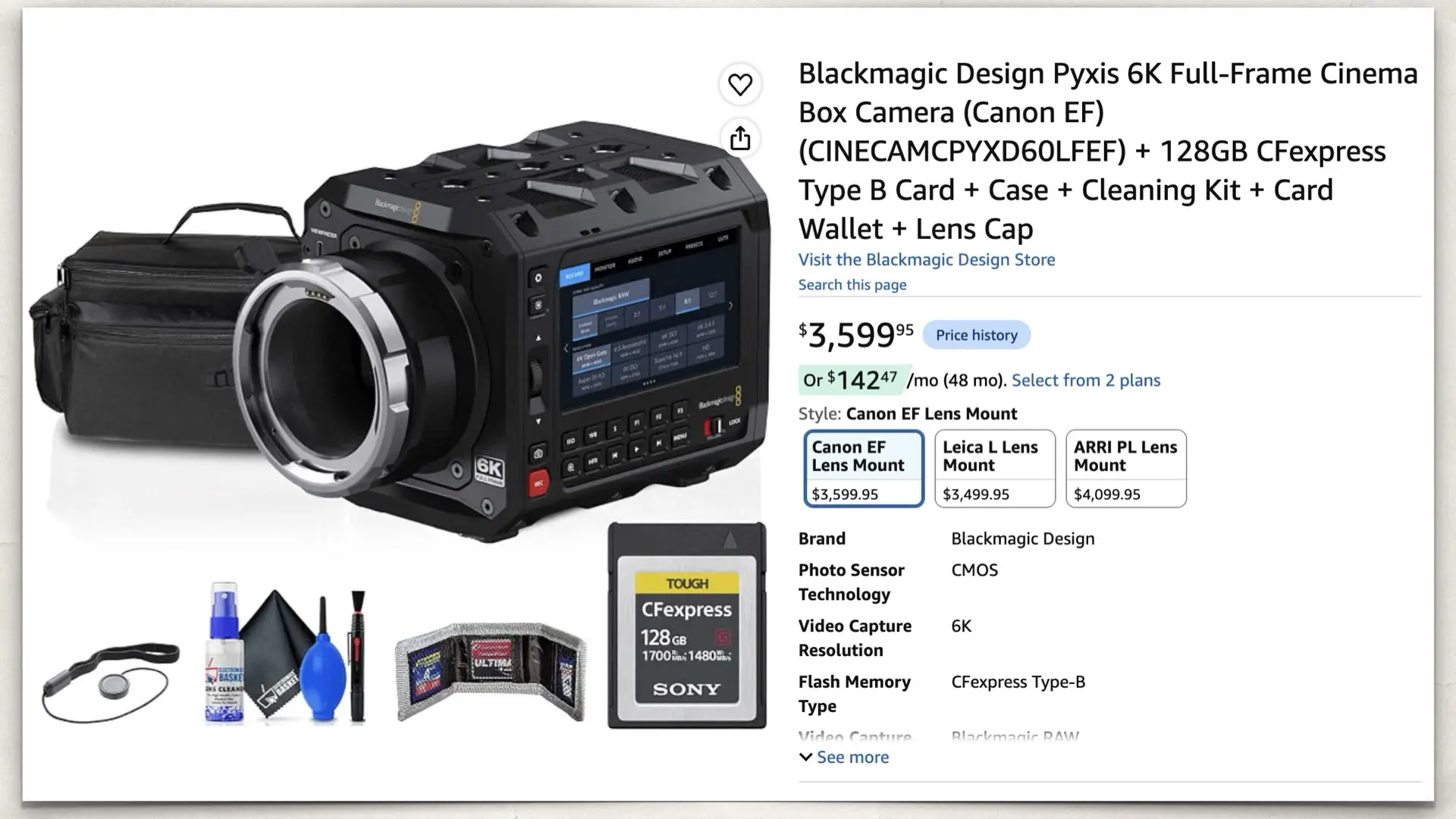 Blackmagic Design Pyxis 6K on Amazon