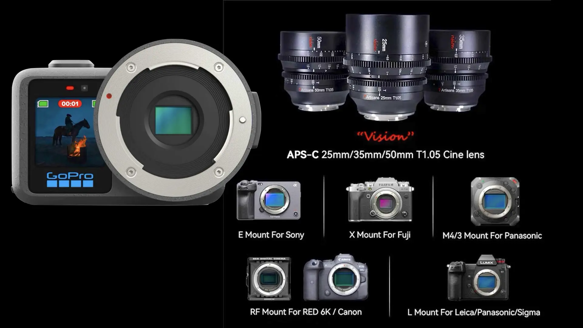 7artisans 25mm/35mm/50mm T1.05 Large Aperture Cine APS-C Lens Compatible for Micro 4/3 Mount. Mow for GoPro MISSION 1 Pro ILS