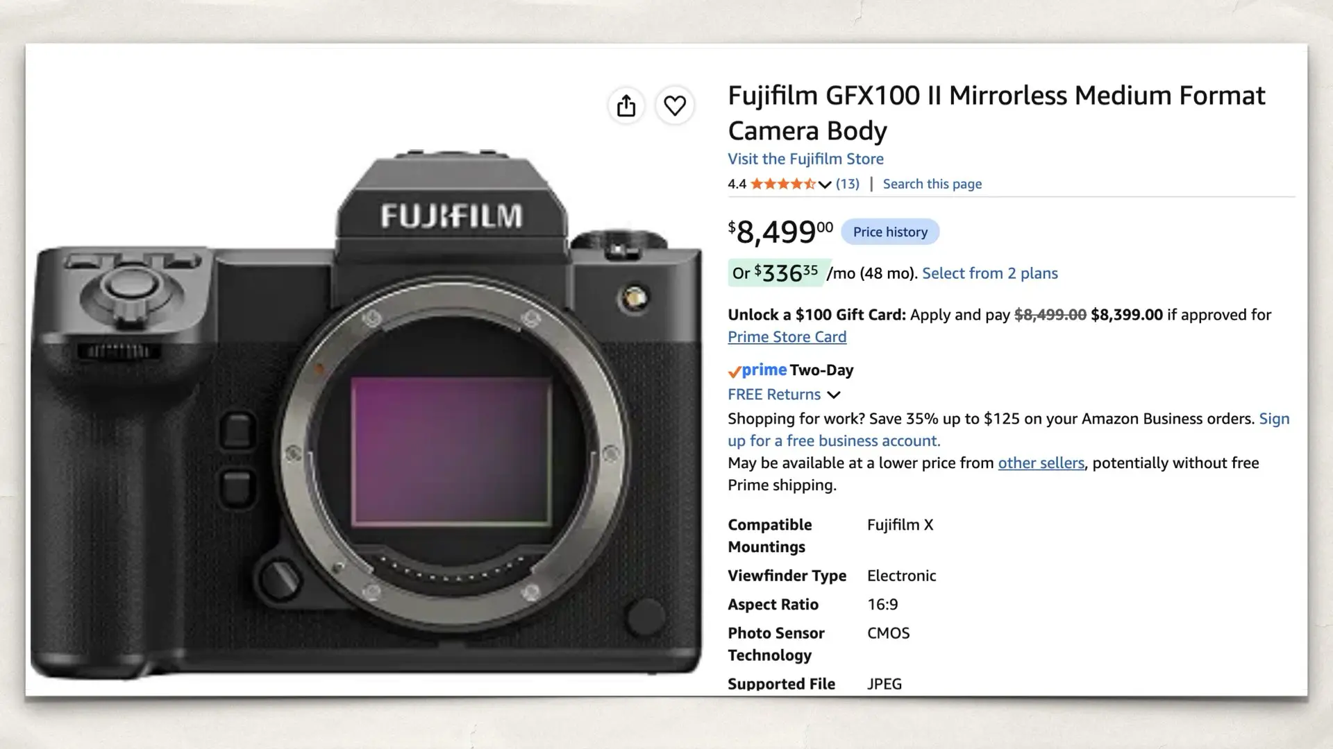 Fujifilm GFX100 II on Amazon