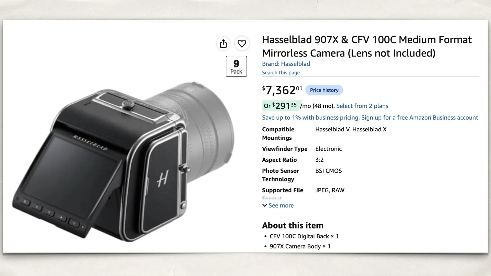 Hasselblad 907X on Amazon