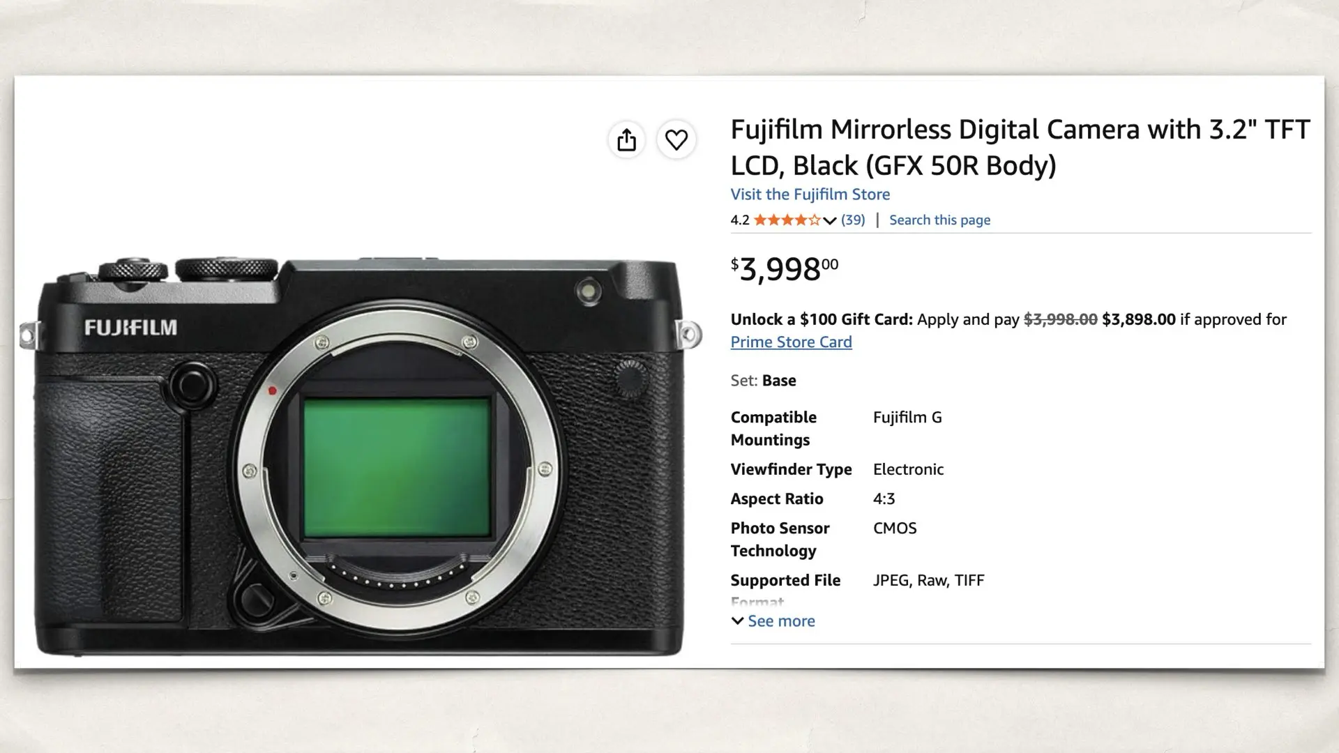 Fujifilm GFX 50R on Amazon