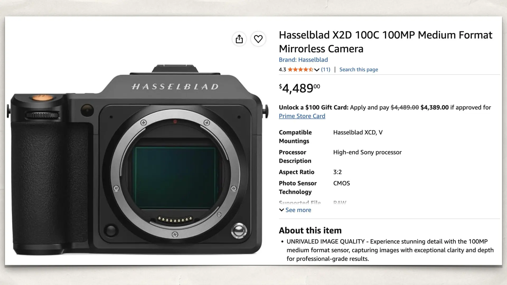 Hasselblad X2D 100C on Amazon