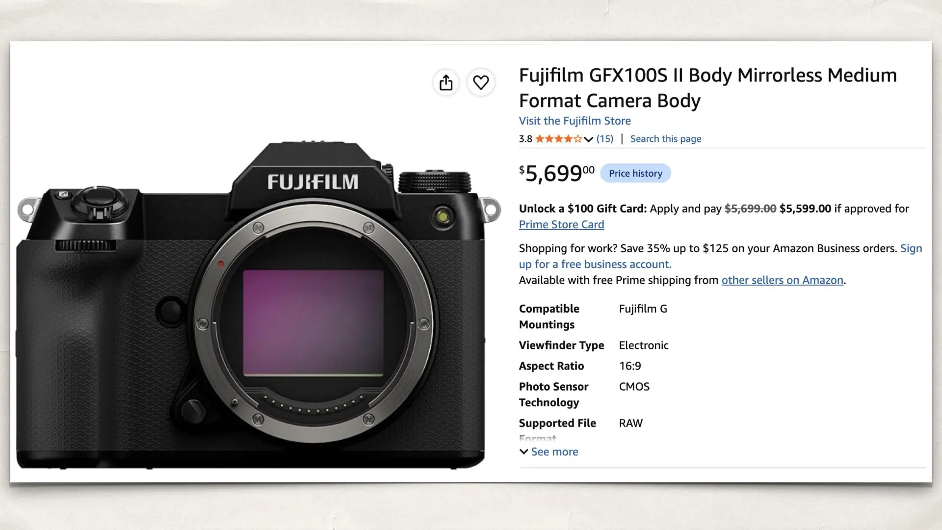 Fujifilm GFX100S II on Amazon