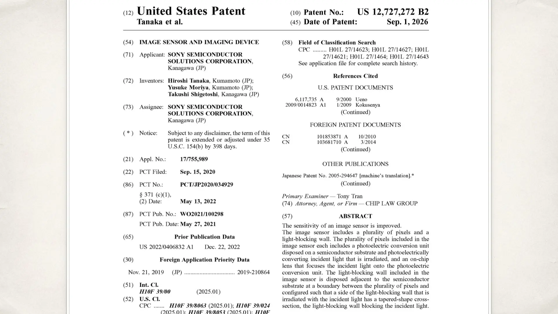 Sony Patent - Image Sensor And Imaging Device
