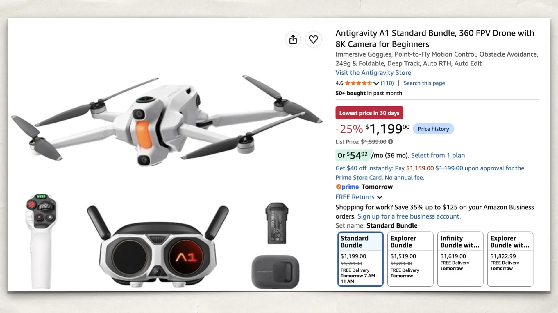 The Antigravity A1 Standard Bundle on Amazon