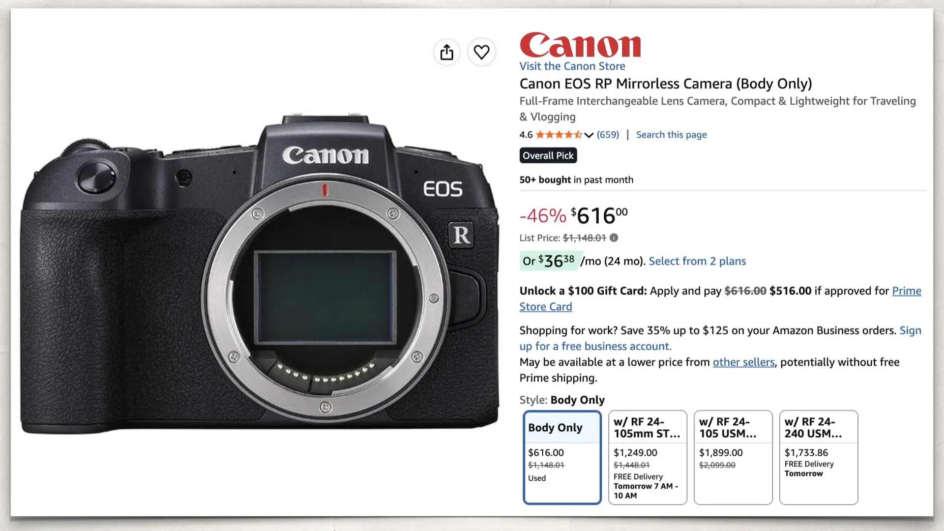 Canon EOS RP on Amazon