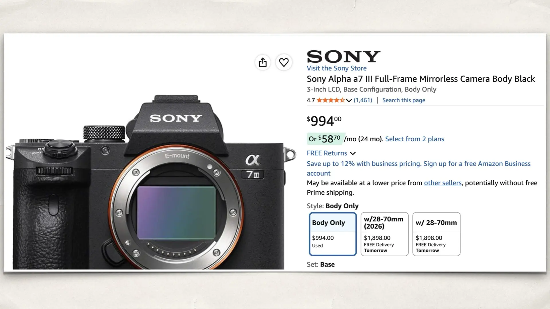 Sony Alpha a7 III on Amazon
