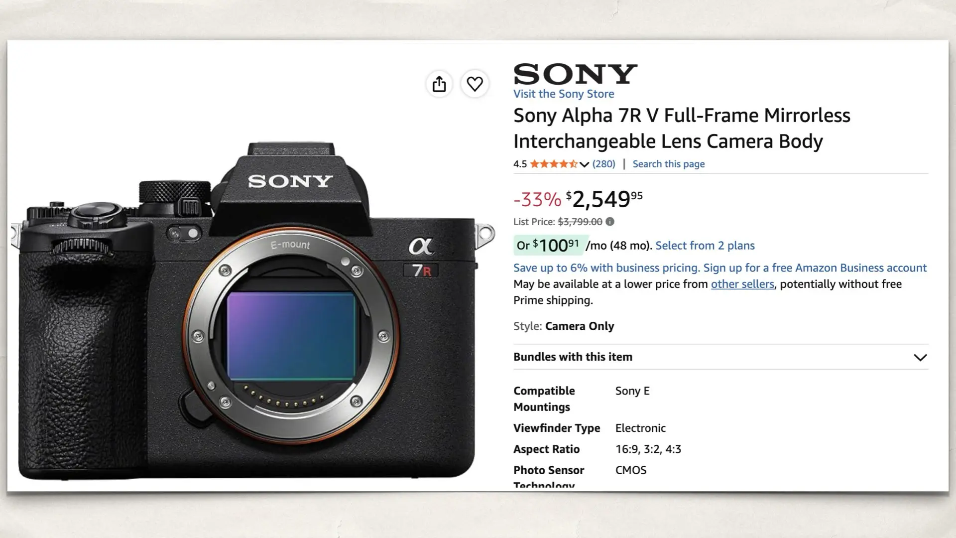 Sony Alpha 7R V on Amazon