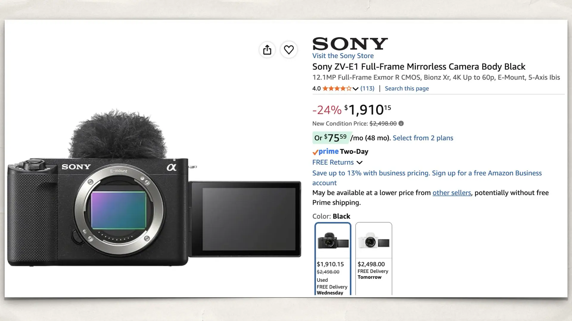 Sony ZV-E1 on Amazon