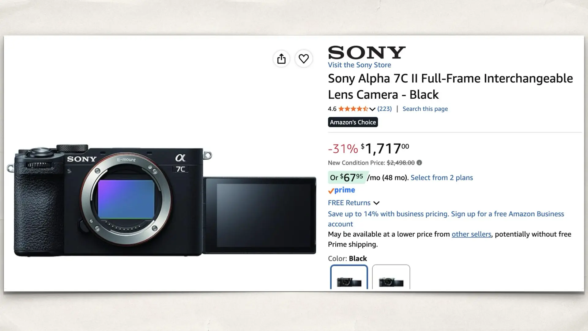 Sony Alpha 7C II on Amazon