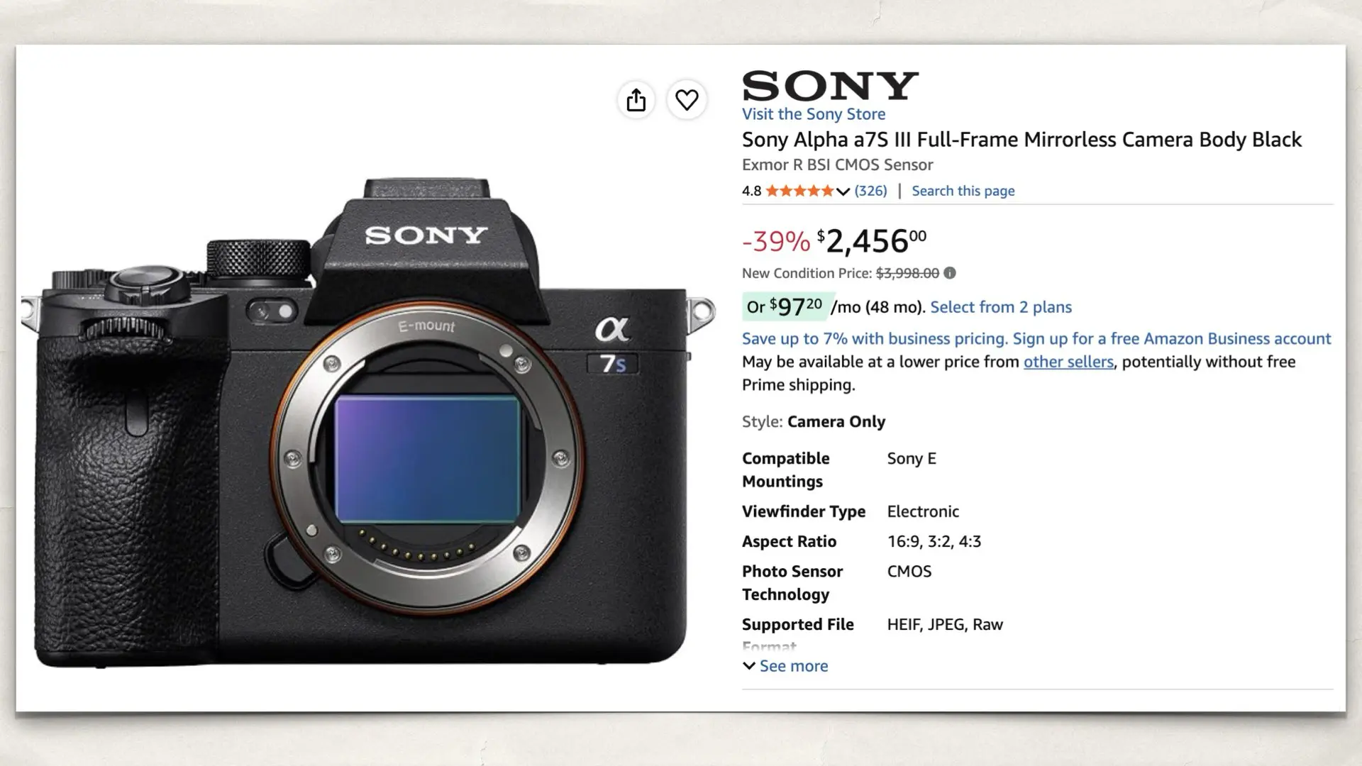 Sony Alpha a7S III on Amazon