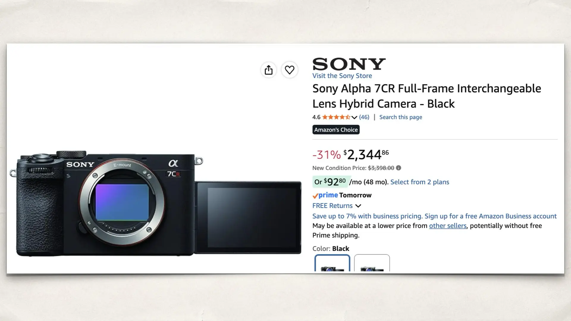 Sony Alpha 7CR on Amazon