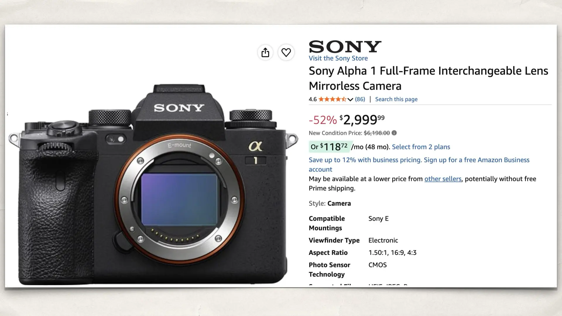 Sony α7R IV on Amazon