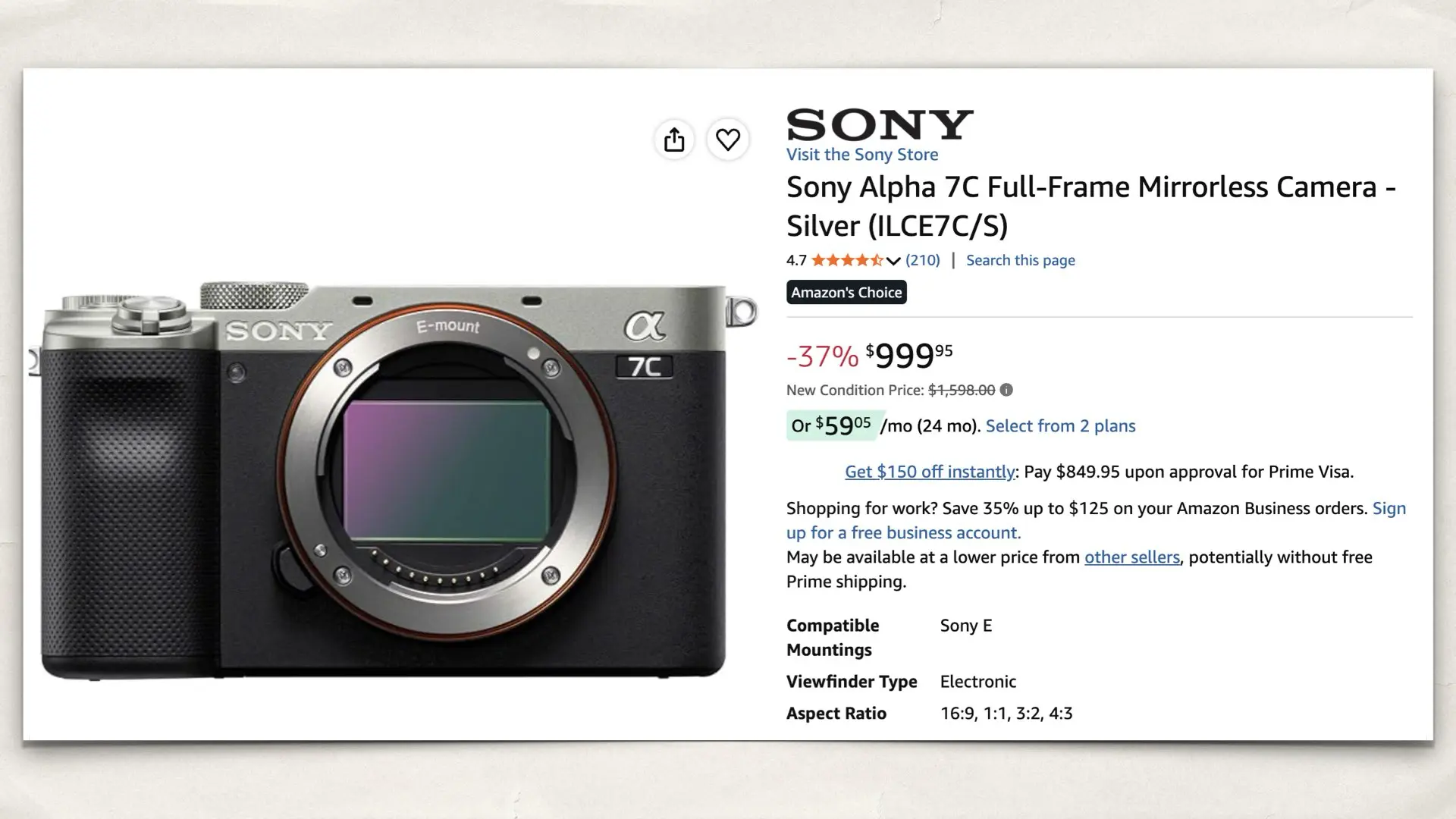 Sony a7C on Amazon