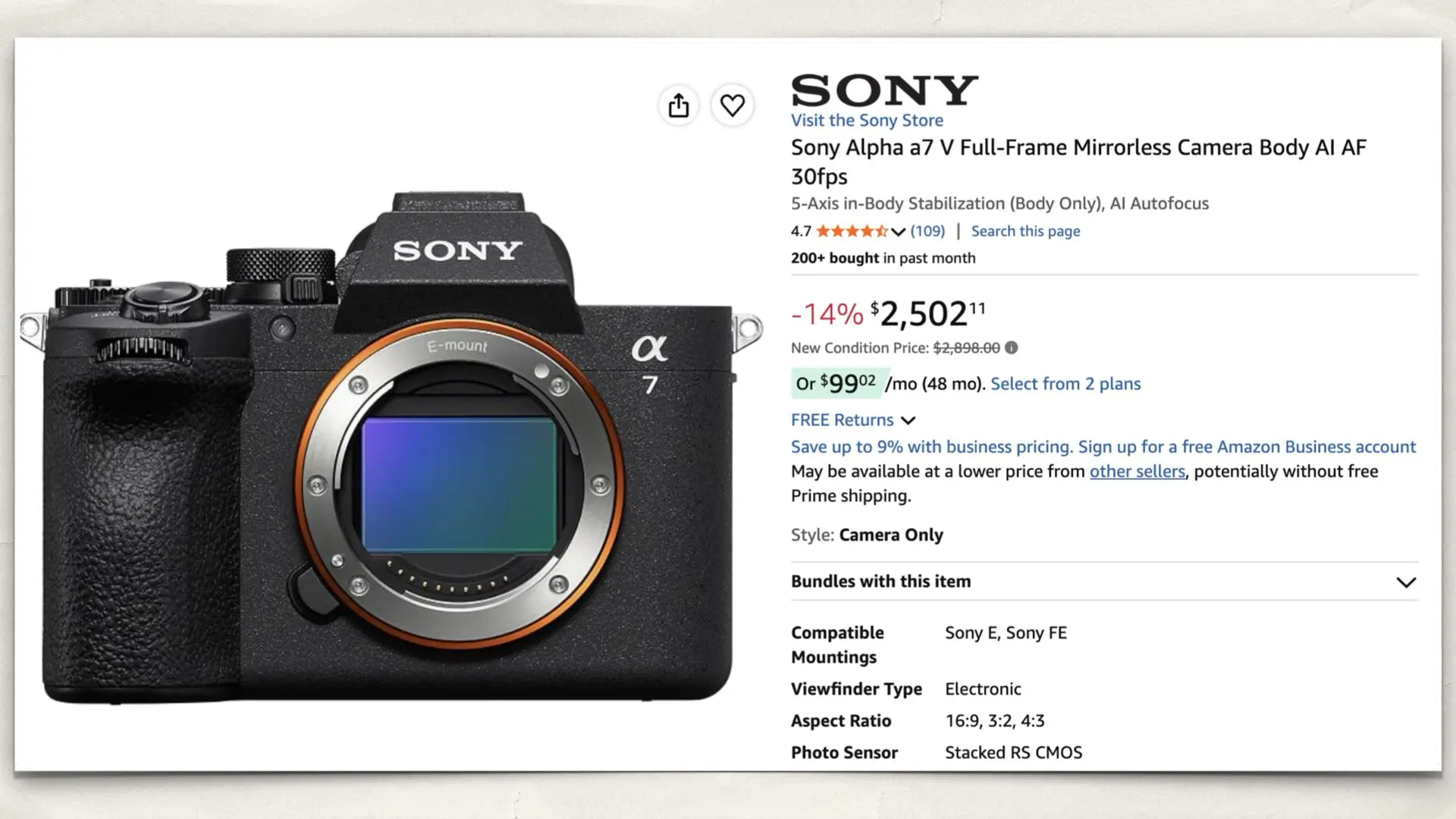 Sony Alpha a7 V on Amazon