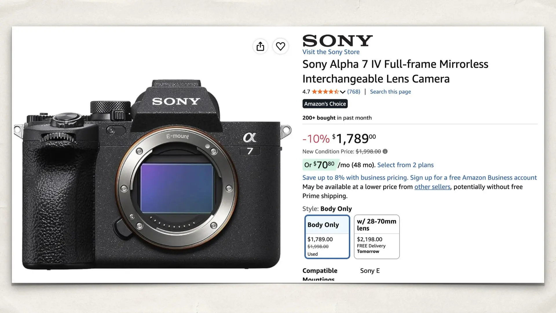 Sony Alpha 7 IV on Amazon
