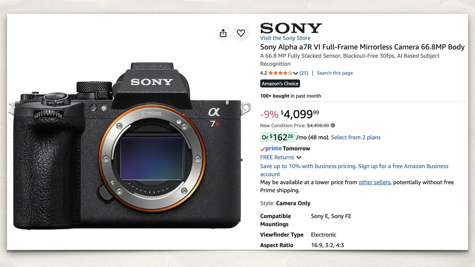 Sony Alpha a7R VI on Amazon